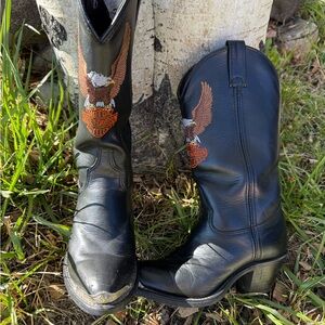 Harley-Davidson Black Leather Boots with Eagle Design